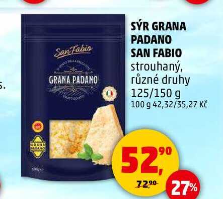 SÝR GRANA PADANO SAN FABIO strouhaný, různé druhy, 125/150 g 