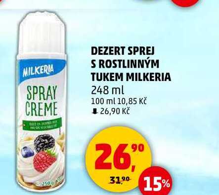 DEZERT SPREJ S ROSTLINNÝM TUKEM MILKERIA, 248 ml 