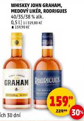 WHISKEY JOHN GRAHAM, MEDOVÝ LIKÉR, RODRIGUES 40/35/38% alk., 0,5 l