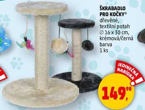ŠKRABADLO PRO KOČKY dřevěné, textilní potah 16 x 30 cm, krémová/černá barva, 1 ks  