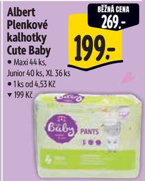 Albert Plenkové kalhotky Cute Baby, Maxi 44 ks, Junior 40 ks, XL 36 ks 