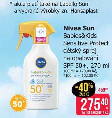 Nivea Sun Babies&Kids Sensitive Protect dětský sprej na opalování SPF 50+, 270 ml