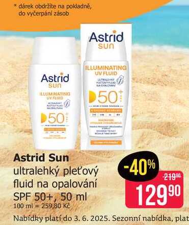 Astrid Sun ultralehký pleťový fluid na opalování SPF 50+, 50 ml 