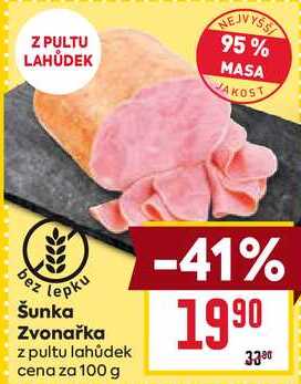 Šunka Zvonařka z pultu lahůdek cena za 100g