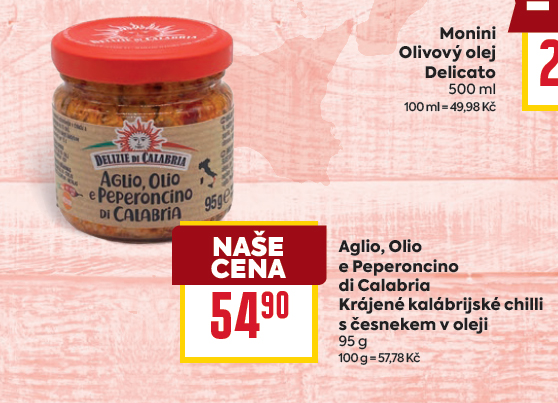 Aglio, Olio e Peperoncino di Calabria Krájené kalábrijské chilli s česnekem v oleji 95 g