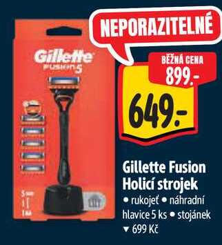 Gillette Fusion Holicí strojek, rukojeť + náhradní hlavice 5 ks