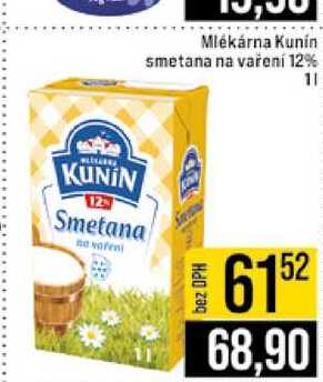 Mlékárna Kunin smetana na vaření 12% 1l