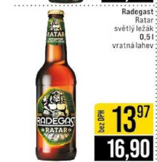 Radegast Ratar světlý ležák 0,5l