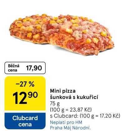 Mini pizza šunková s kukuřicí, 75 g 