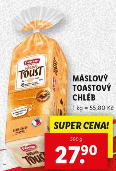 MÁSLOVÝ TOASTOVÝ CHLÉB, 500 g