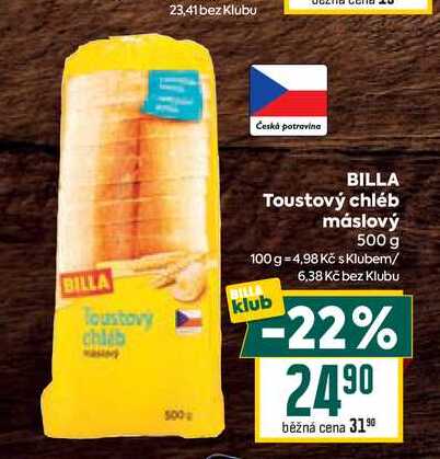 BILLA Toustový chléb máslový 500 g 