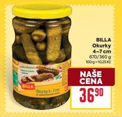 BILLA Okurky 4-7 cm 670/360 g 