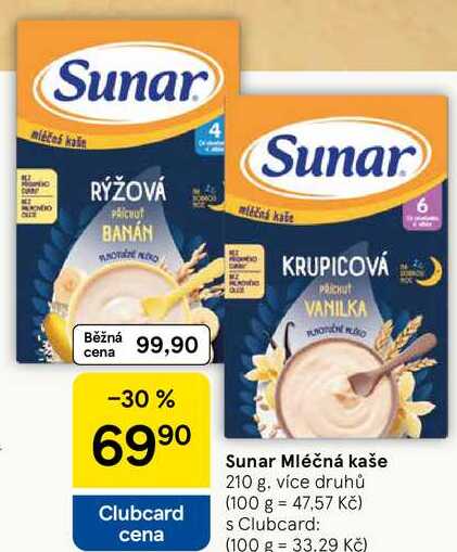 Sunar Mléčná kaše, 210 g, více druhů