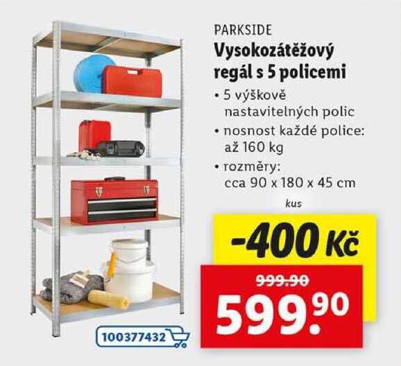 Vysokozátěžový regál s 5 policemi 