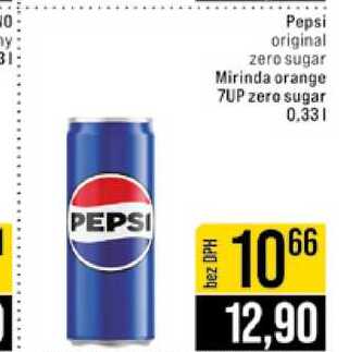 Pepsi original zero sugar Mirinda orange 7UP zero sugar 0.33l