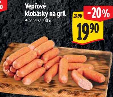 Vepřové klobásky na gril, cena za 100 g