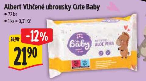Albert Vlhčené ubrousky Cute Baby, 72 ks