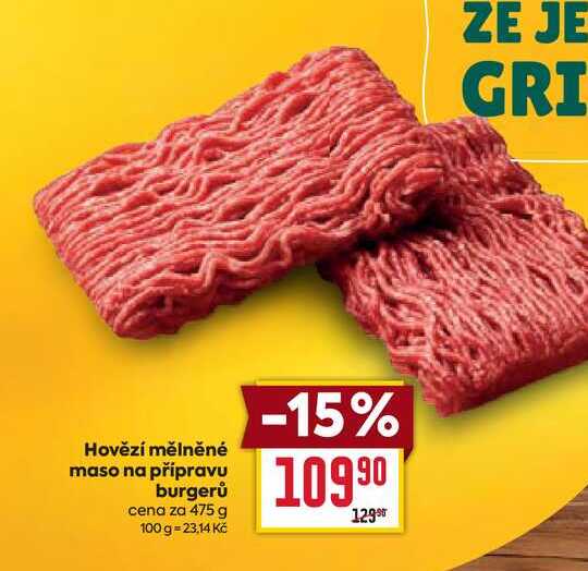 Hovězí mělněné maso na přípravu burgerů cena za 475 g 