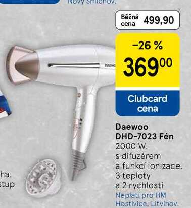 Daewoo DHD-7023 Fén 2000 W. s difuzérem a funkcí ionizace. 3 teploty a 2 rychlosti 