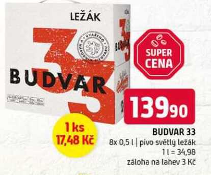 Budweiser Budvar B:Original Pivo světlý ležák 8 x 0,5l