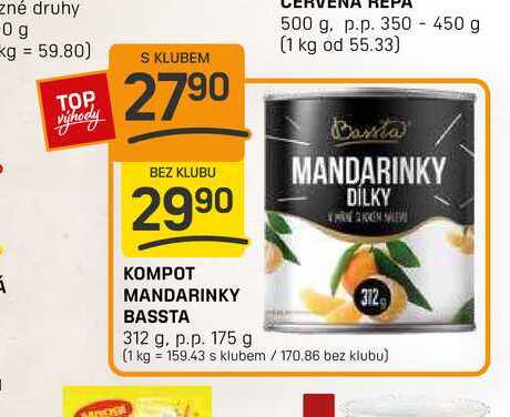 KOMPOT MANDARINKY BASSTA 312 g, p.p. 175 g 