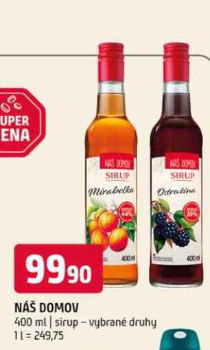 Náš domov 400 ml sirup vybrané druhy 