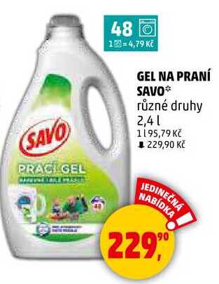 GEL NA PRANÍ SAVO různé druhy, 2,4 l