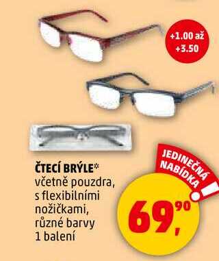 ČTECÍ BRÝLE včetně pouzdra, s flexibilními nožičkami, různé barvy, 1 balení 