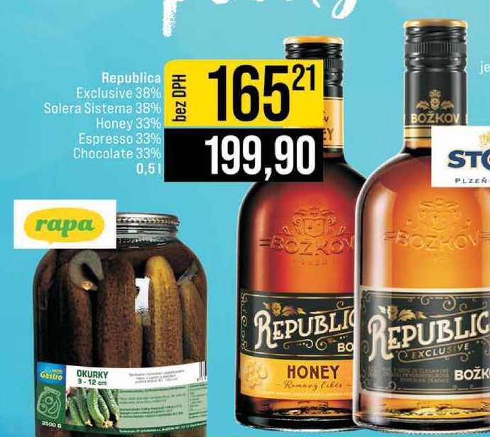 Republica Exclusive 38% Solera Sistema 38% Honey 33% Espresso 33% Chocolate 33% 0,5l