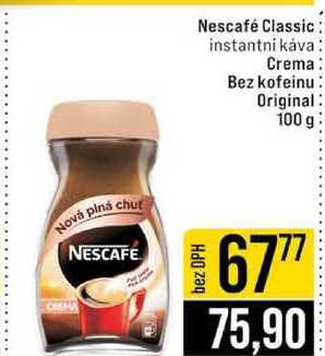 Nescafé Classic instantni káva Crema Bez kofeinu Original 100 g