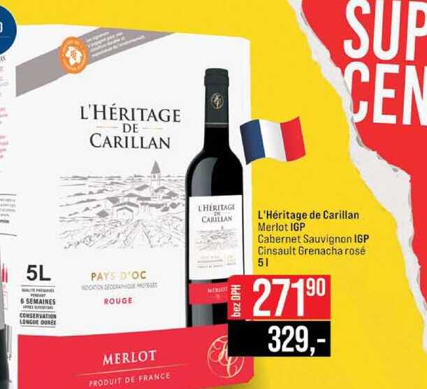 L'Héritage de Carillan Merlot IGP Cabernet Sauvignon IGP Cinsault Grenacha rosé 5l