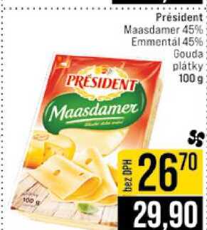 Président Maasdamer 45% Emmental 45% Gouda plátky 100 g 