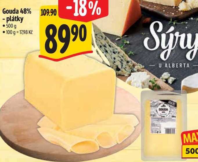 Gouda 48% 109.90 - plátky, 500 g 