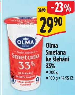 Olma Smetana ke šlehání 33%, 200 g 