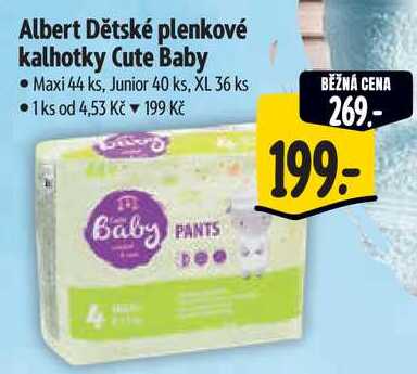 Albert Dětské plenkové kalhotky Cute Baby, Maxi 44 ks, Junior 40 ks, XL 36 ks 