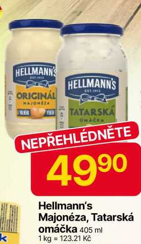 Hellmann's majonéza, tatarská omáčka 405ml, vybrané druhy
