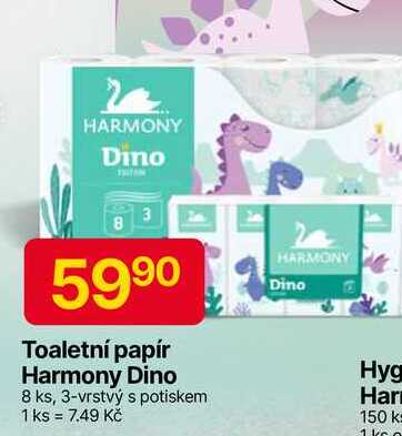 Toaletní papír Harmony Dino 8 ks, 3-vrstvý s potiskem