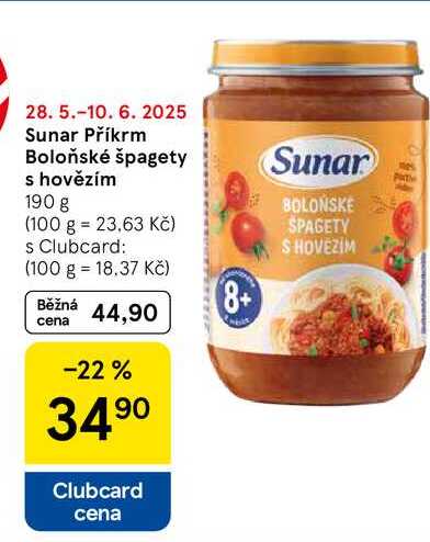 Sunar Příkrm Boloňské špagety s hovězím Sunar, 190 g  