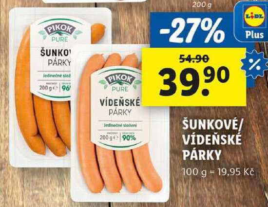 ŠUNKOVÉ/VÍDEŇSKÉ PÁRKY, 200 g