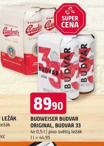 Budweiser Budvar B:Original Pivo světlý ležák 4 x 0,5l