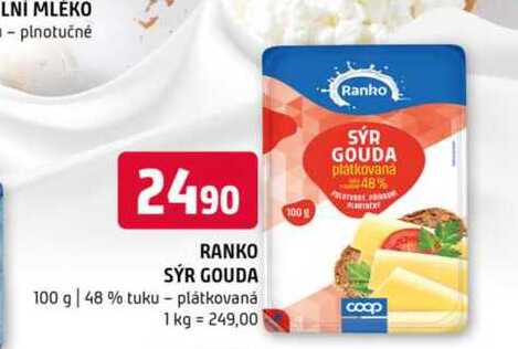 Ranko sýr gouda 100 g 48 % tuku plátkovaná 