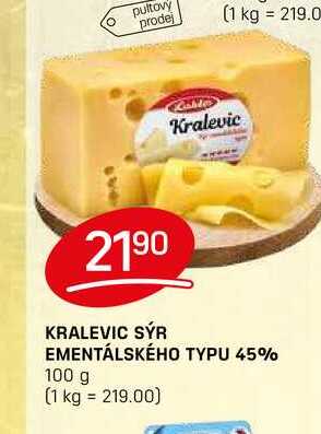 KRALEVIC SÝR EMENTÁLSKÉHO TYPU 45% 100 g 
