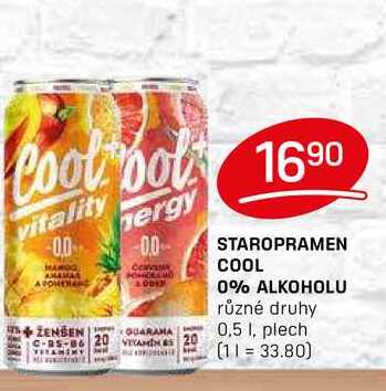 STAROPRAMEN COOL 0% ALKOHOLU různé druhy 0,5 l, plech 