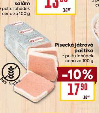 Písecká játrová paštika z pultu lahůdek cena za 100 g 