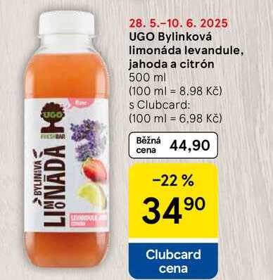 UGO Bylinková limonáda levandule, jahoda a citrón, 500 ml 