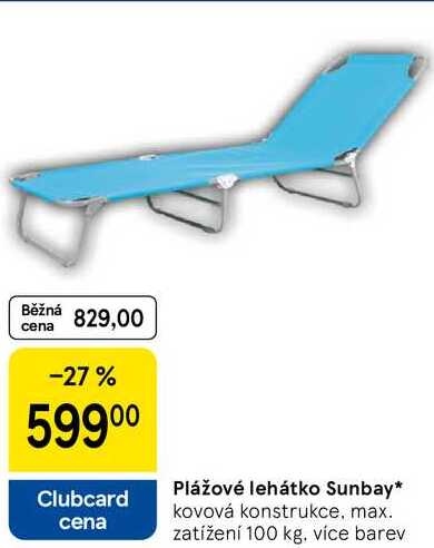 Plážové lehátko Sunbay, kovová konstrukce, max. zatížení 100 kg 