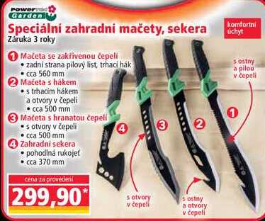 Speciální zahradní mačety, sekera