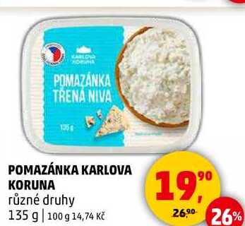 POMAZÁNKA KARLOVA KORUNA různé druhy, 135 g  