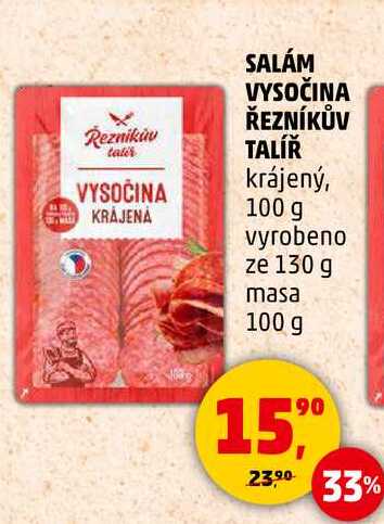 SALÁM VYSOČINA ŘEZNÍKŮV krájený, 100 g  