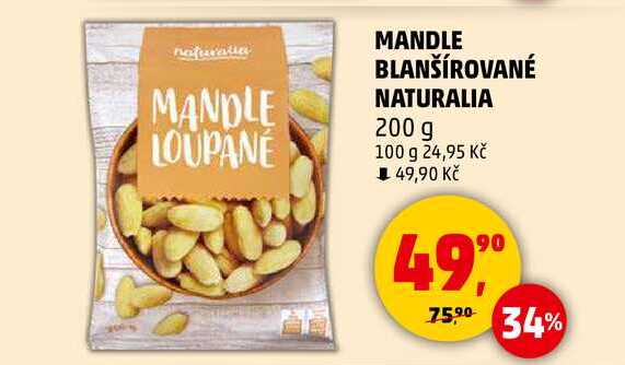 MANDLE BLANŠÍROVANÉ NATURALIA, 200 g 